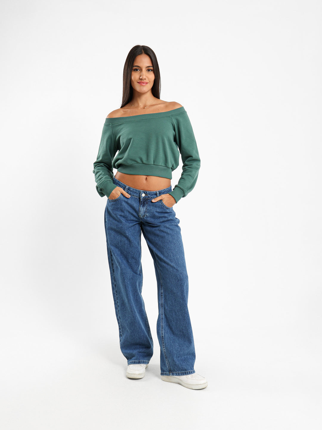 Off Shoulder Cropped Sweatshirt