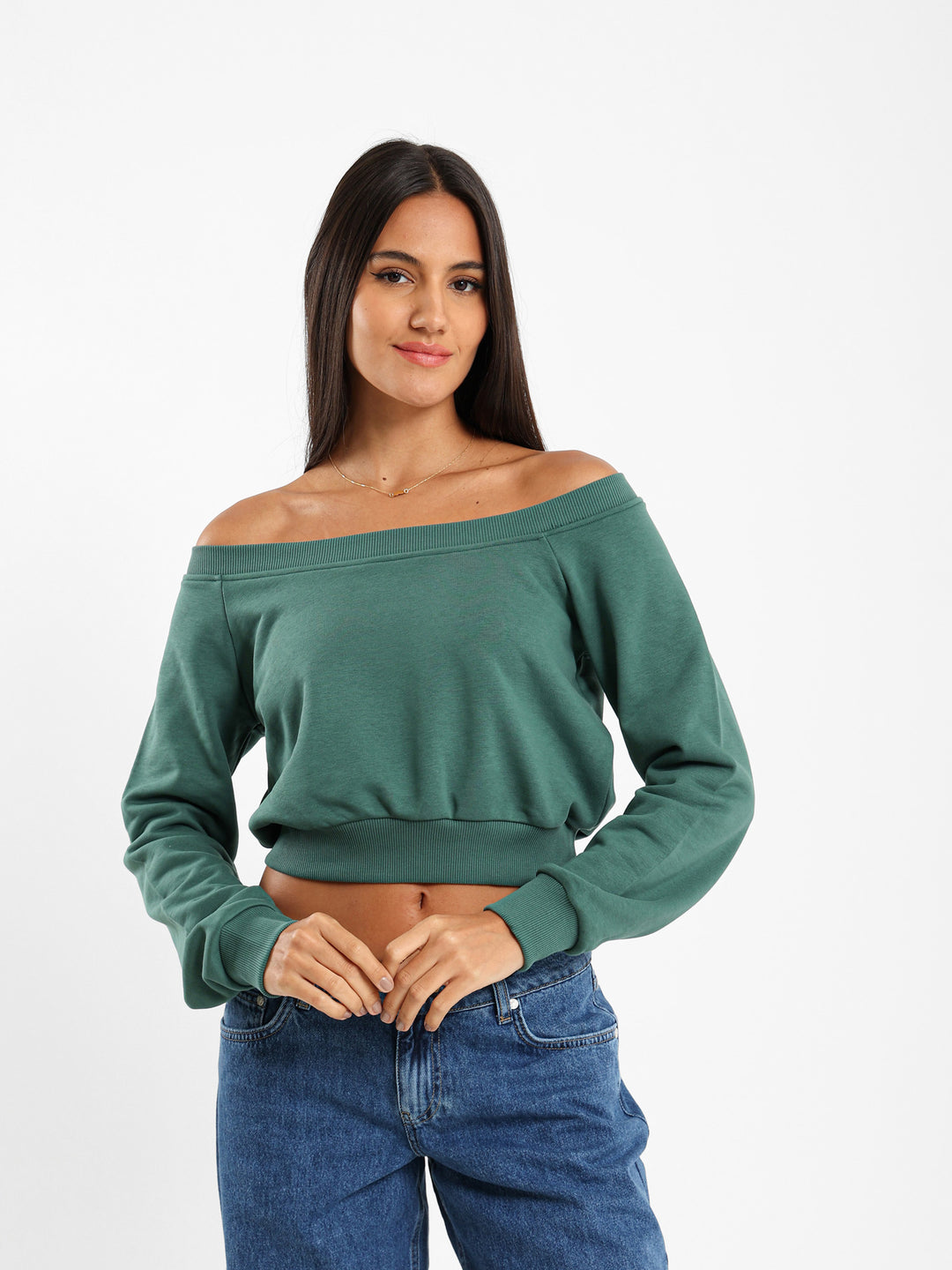 Off Shoulder Cropped Sweatshirt