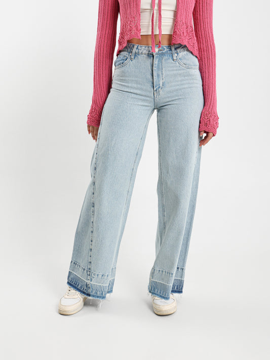 Contrast Side Panel Wide-Leg Jeans