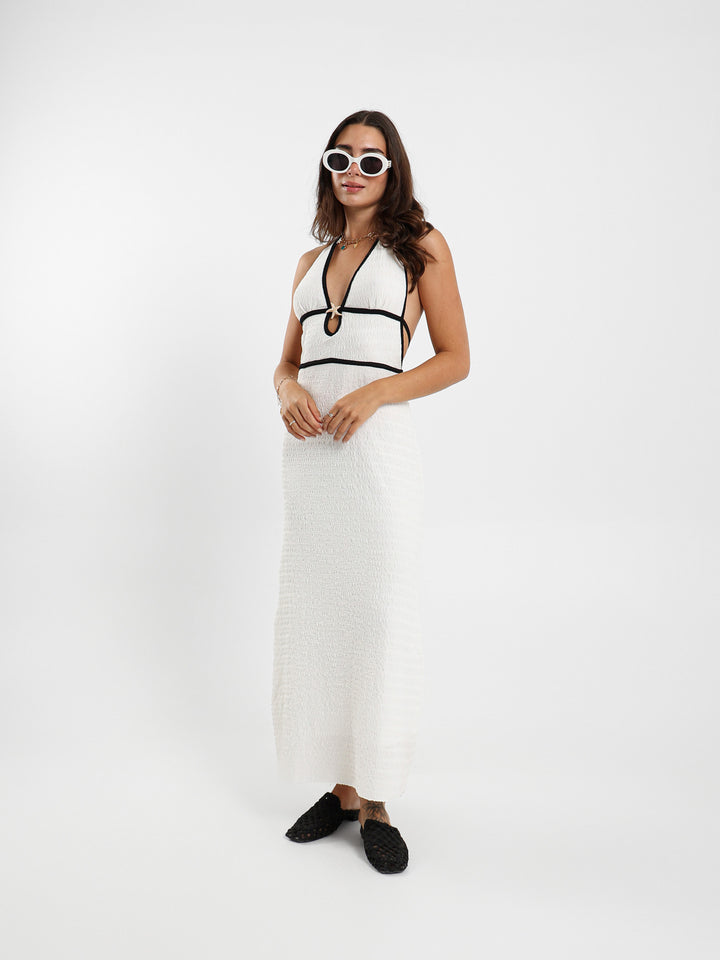 Halter Neck Maxi Dress With Star Metal Buckle