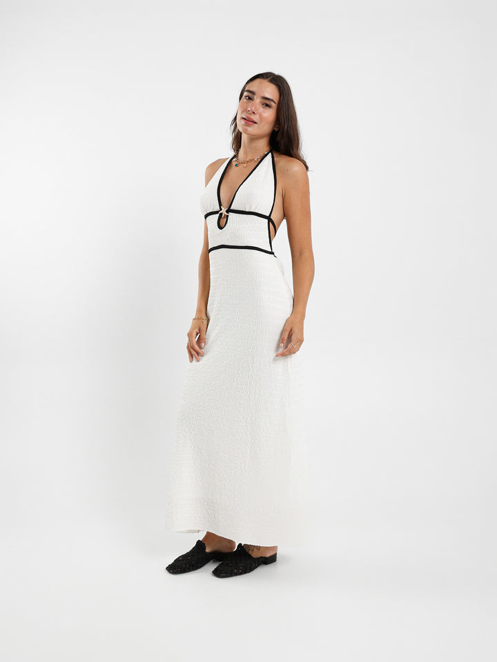 Halter Neck Maxi Dress With Star Metal Buckle