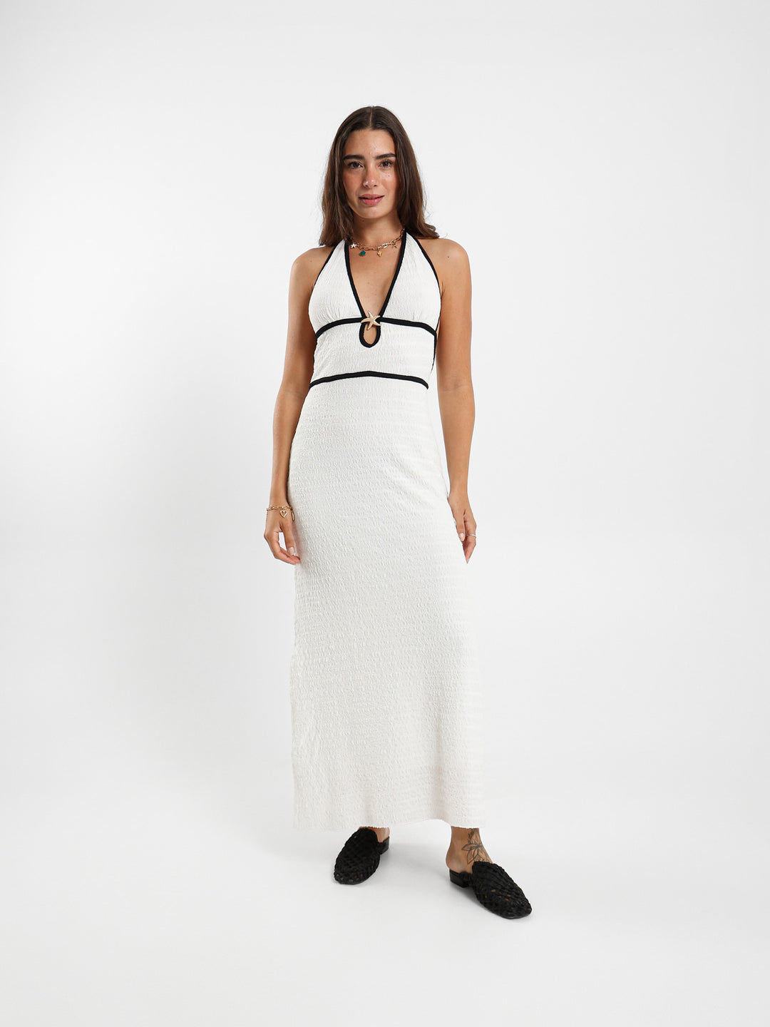 Halter Neck Maxi Dress With Star Metal Buckle