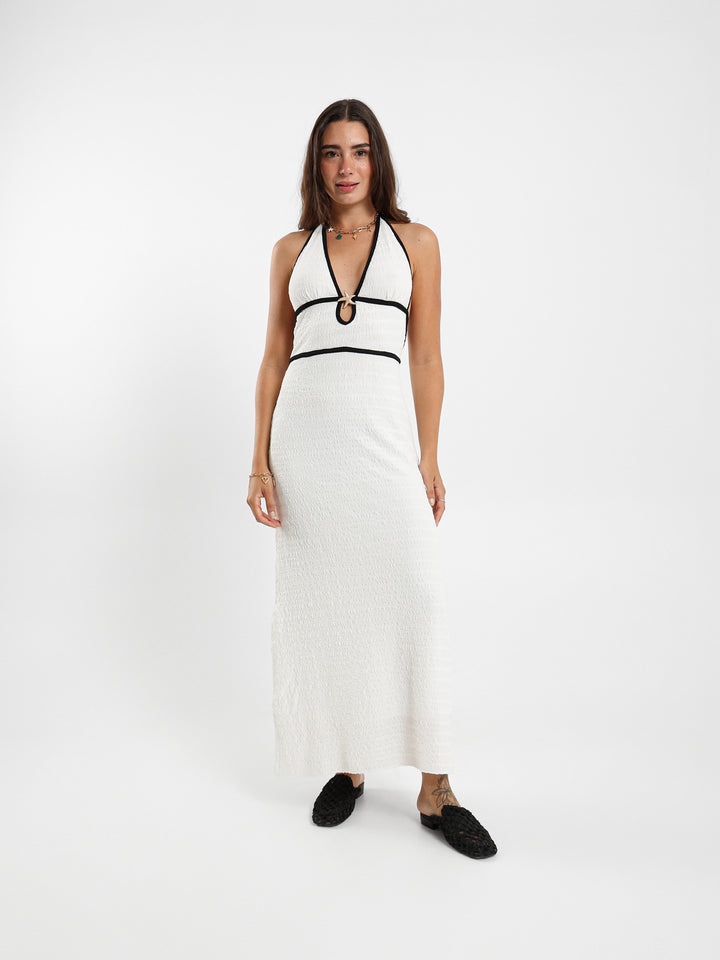 Halter Neck Maxi Dress With Star Metal Buckle