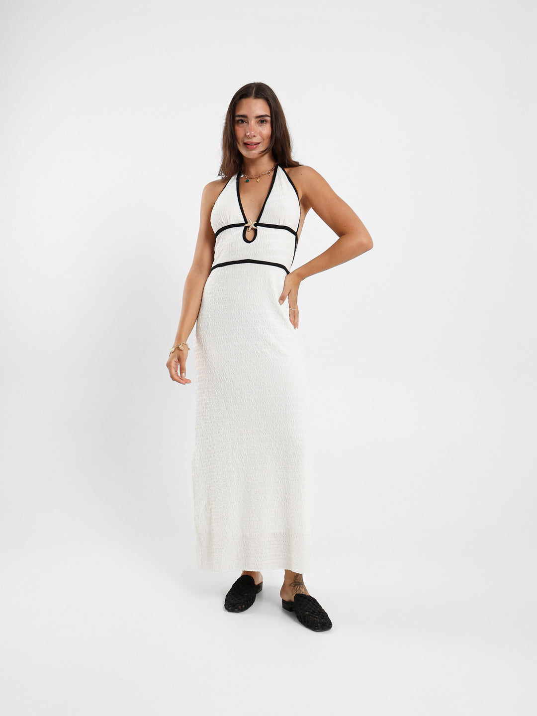 Halter Neck Maxi Dress With Star Metal Buckle