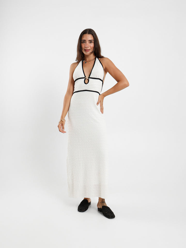Halter Neck Maxi Dress With Star Metal Buckle