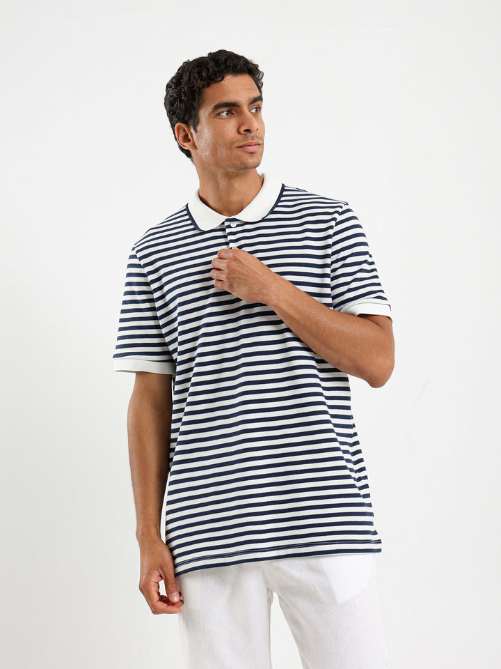Striped Pique Polo Shirt