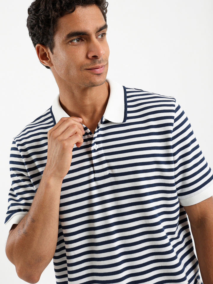 Striped Pique Polo Shirt