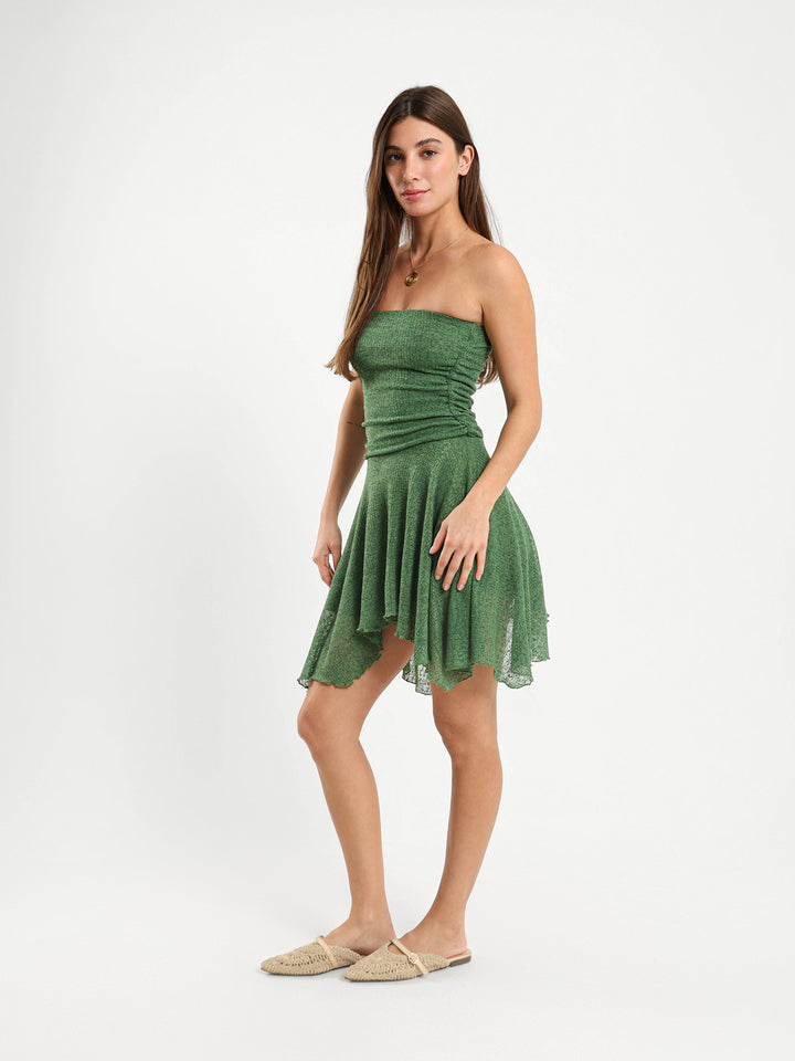 Strapless Asymmetrical Hem Mini Dress