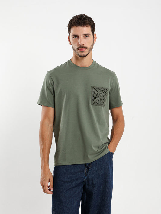 Relaxed Tee with Crochet Pocket