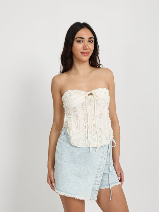 Tie-Front Ruffled Textured Top