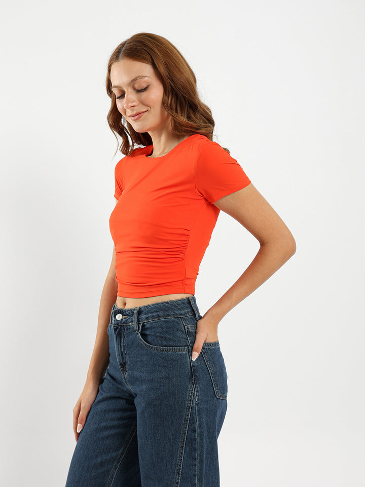 Half-Sleeve Top with Draped Detail