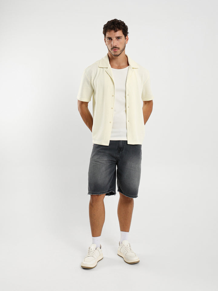 Boxy Textured Camp Shirt