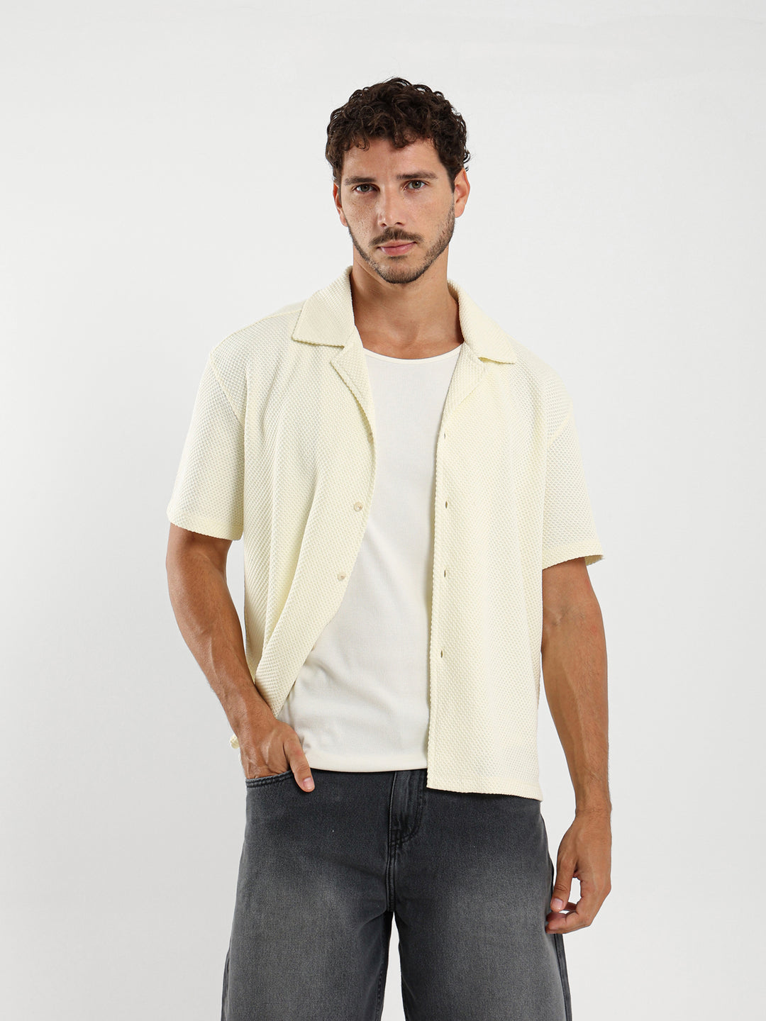 Boxy Textured Camp Shirt