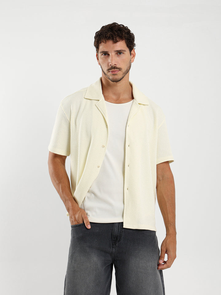 Boxy Textured Camp Shirt