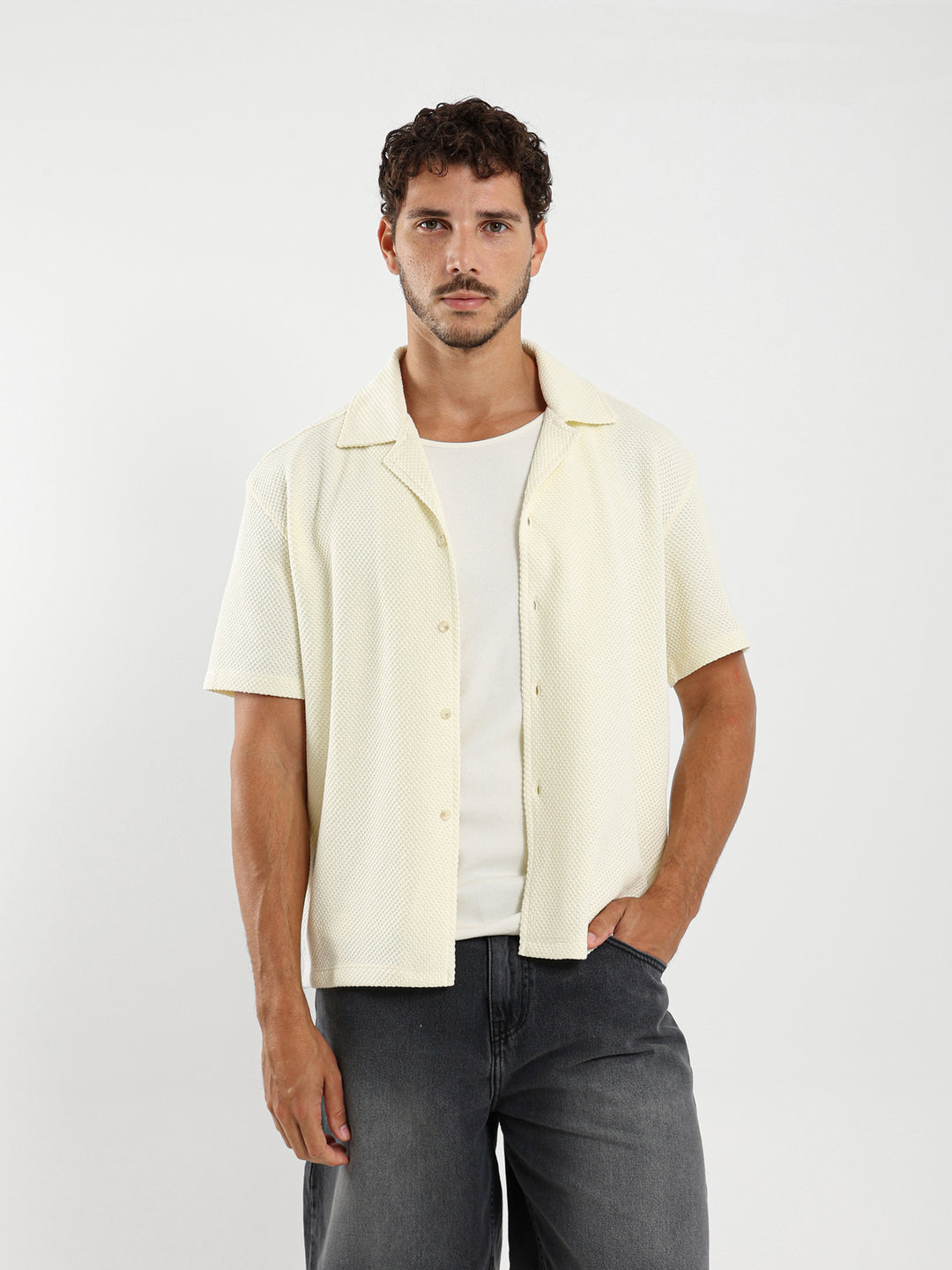 Boxy Textured Camp Shirt