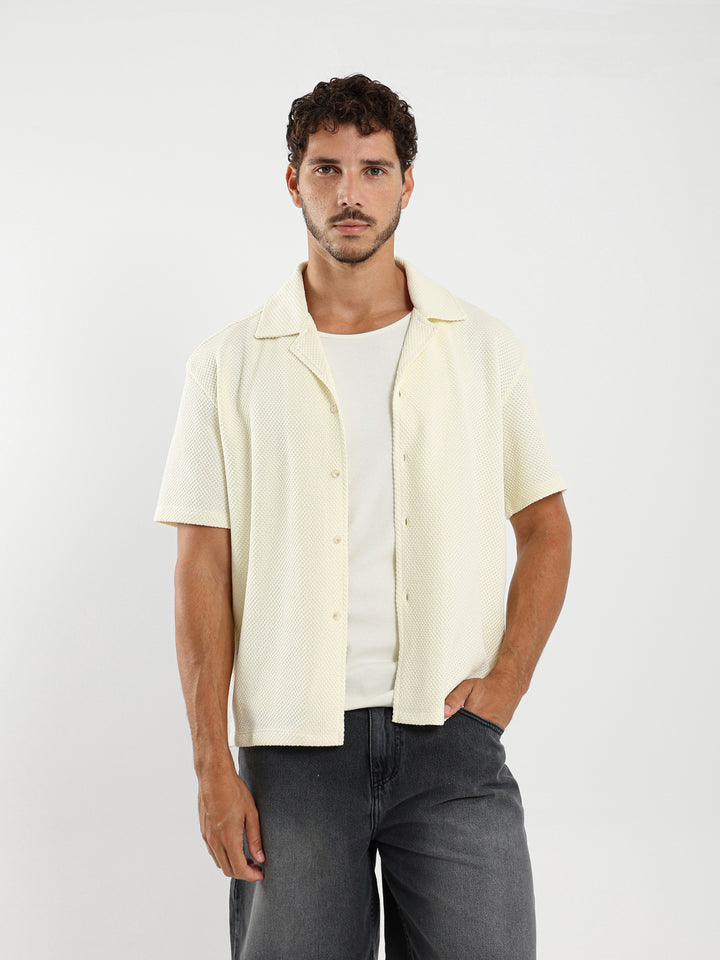 Boxy Textured Camp Shirt