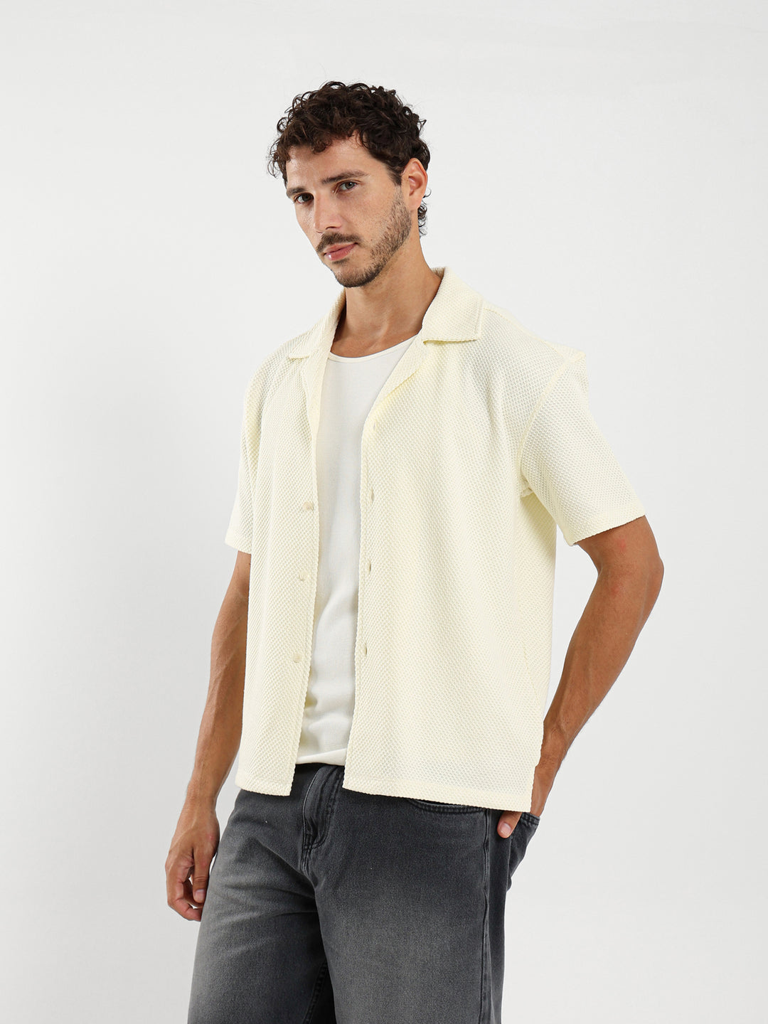 Boxy Textured Camp Shirt