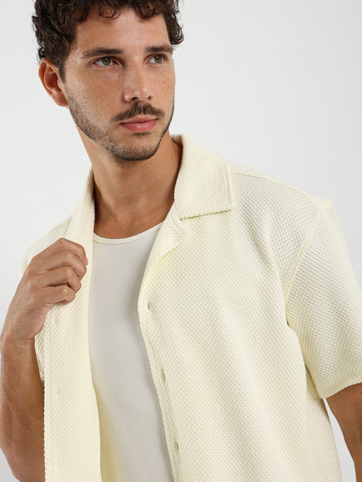 Boxy Textured Camp Shirt