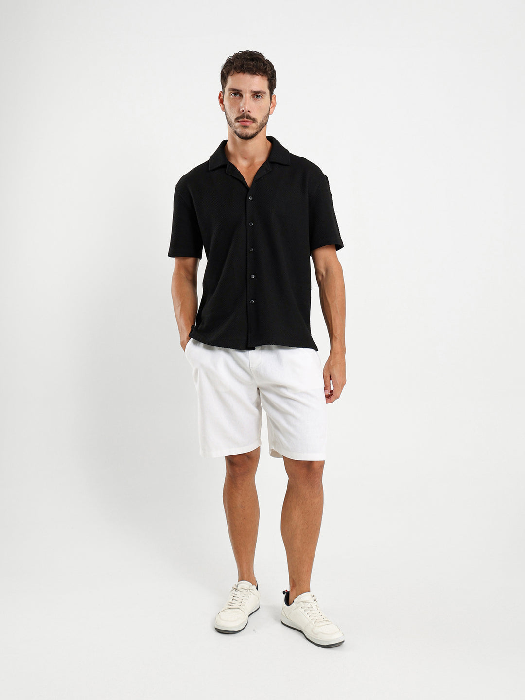 Boxy Textured Camp Shirt