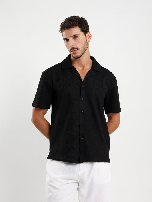 Boxy Textured Camp Shirt