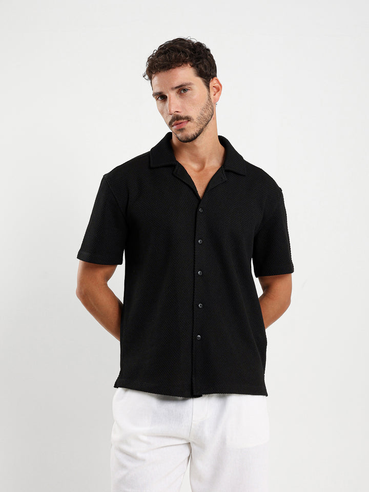 Boxy Textured Camp Shirt