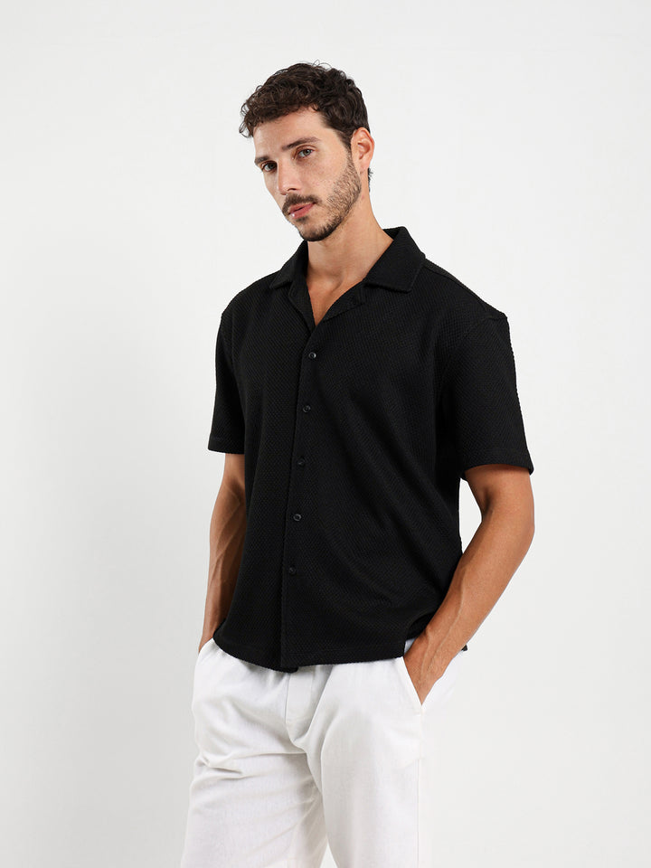 Boxy Textured Camp Shirt