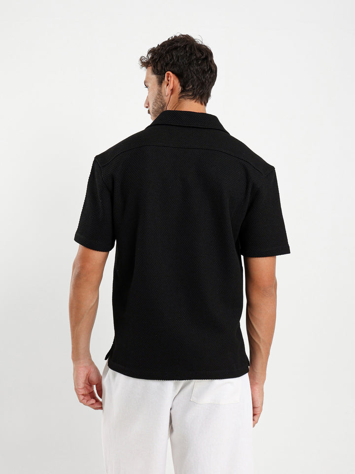Boxy Textured Camp Shirt