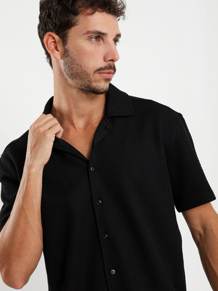 Boxy Textured Camp Shirt