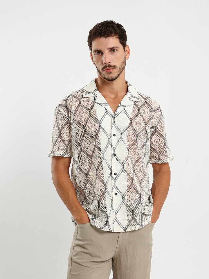 Relaxed Openwork Shirt with Embroidery