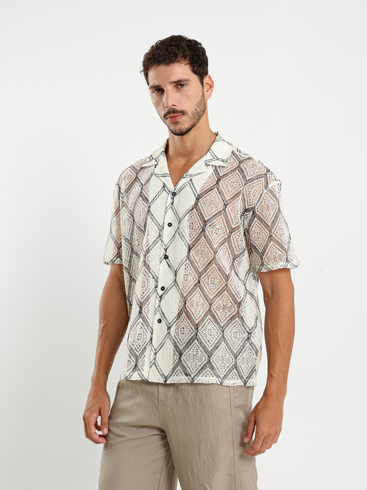 Relaxed Openwork Shirt with Embroidery