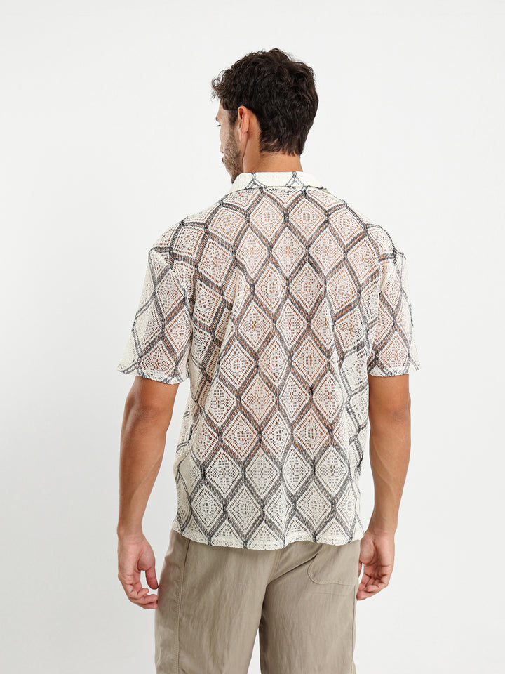 Relaxed Openwork Shirt with Embroidery