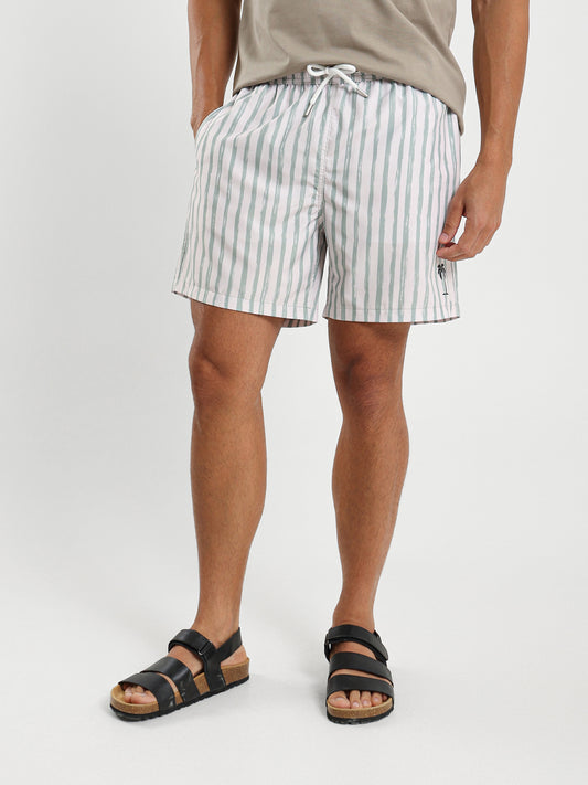 Striped Swim Shorts with Embroidery