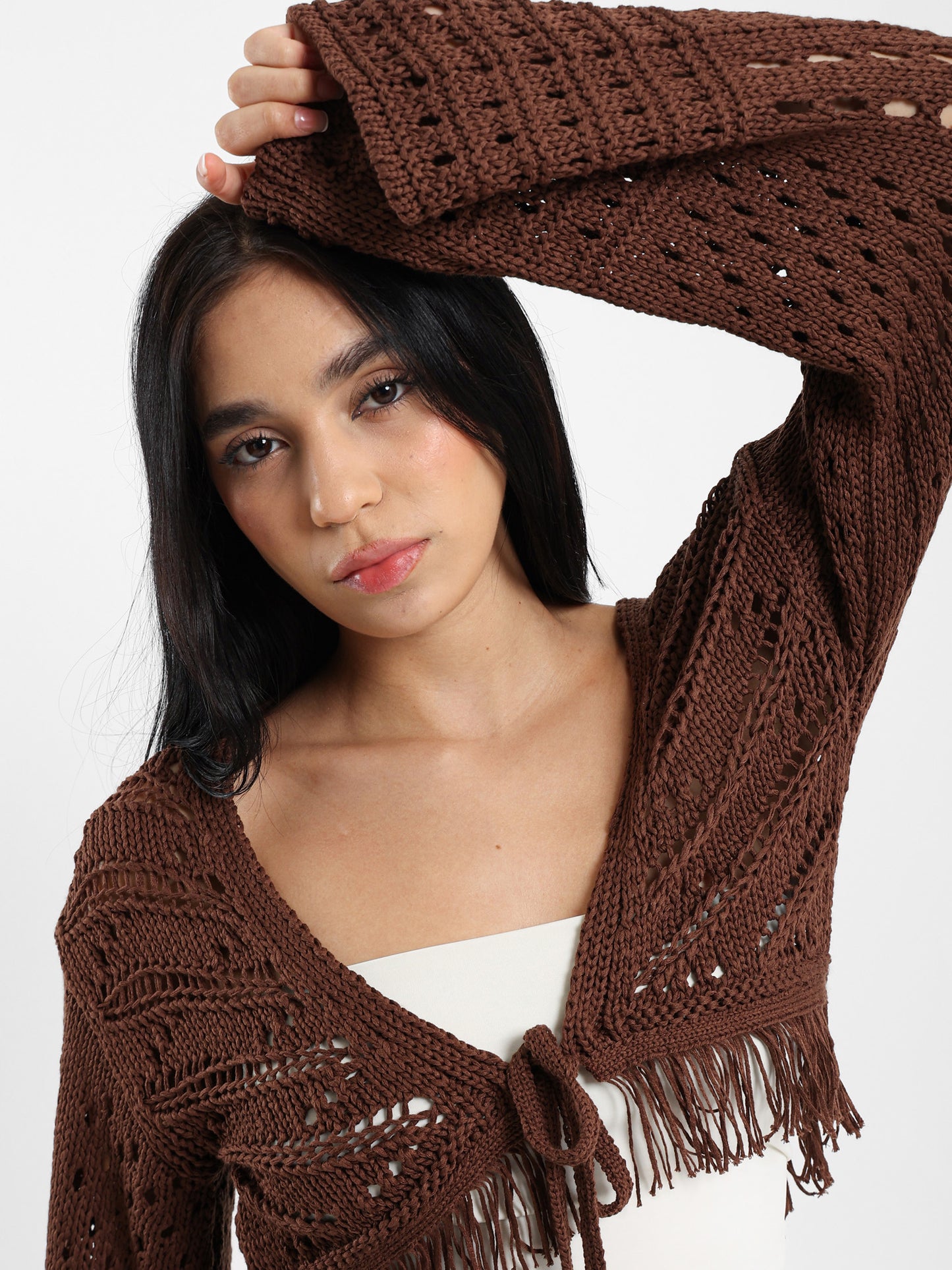 Cropped Bell-Sleeve Tie-Front Cardigan