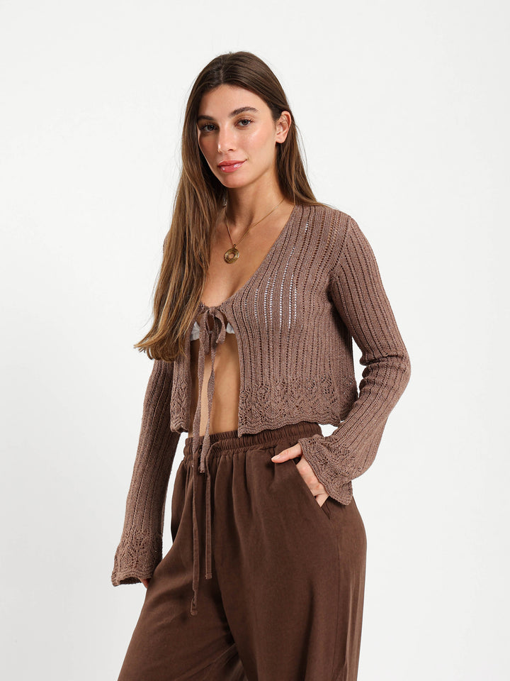 Openwork Tie-Front Cardigan