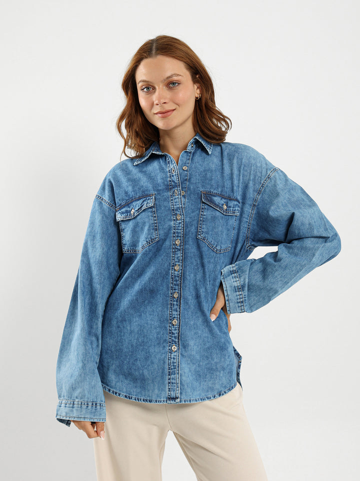 Round Hem Denim Shirt