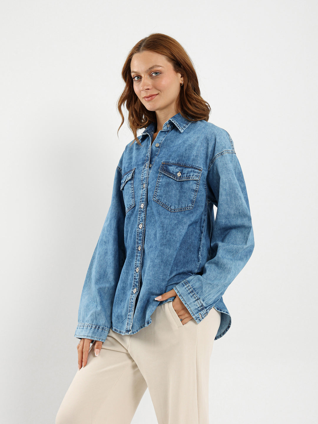 Round Hem Denim Shirt