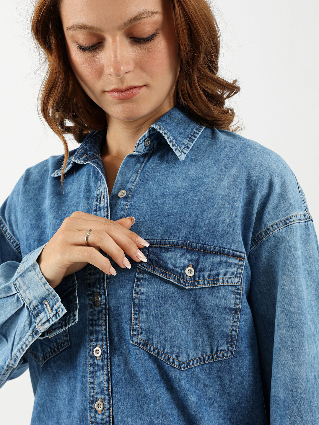 Round Hem Denim Shirt