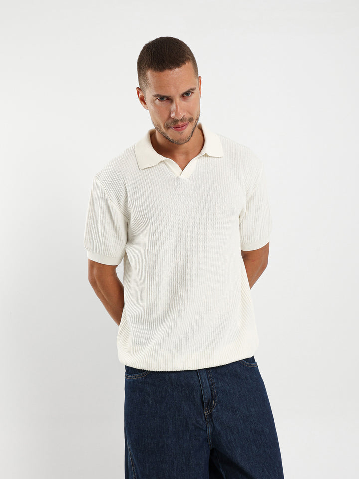 Wide Rib Knit Camp Polo
