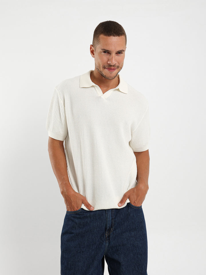 Wide Rib Knit Camp Polo