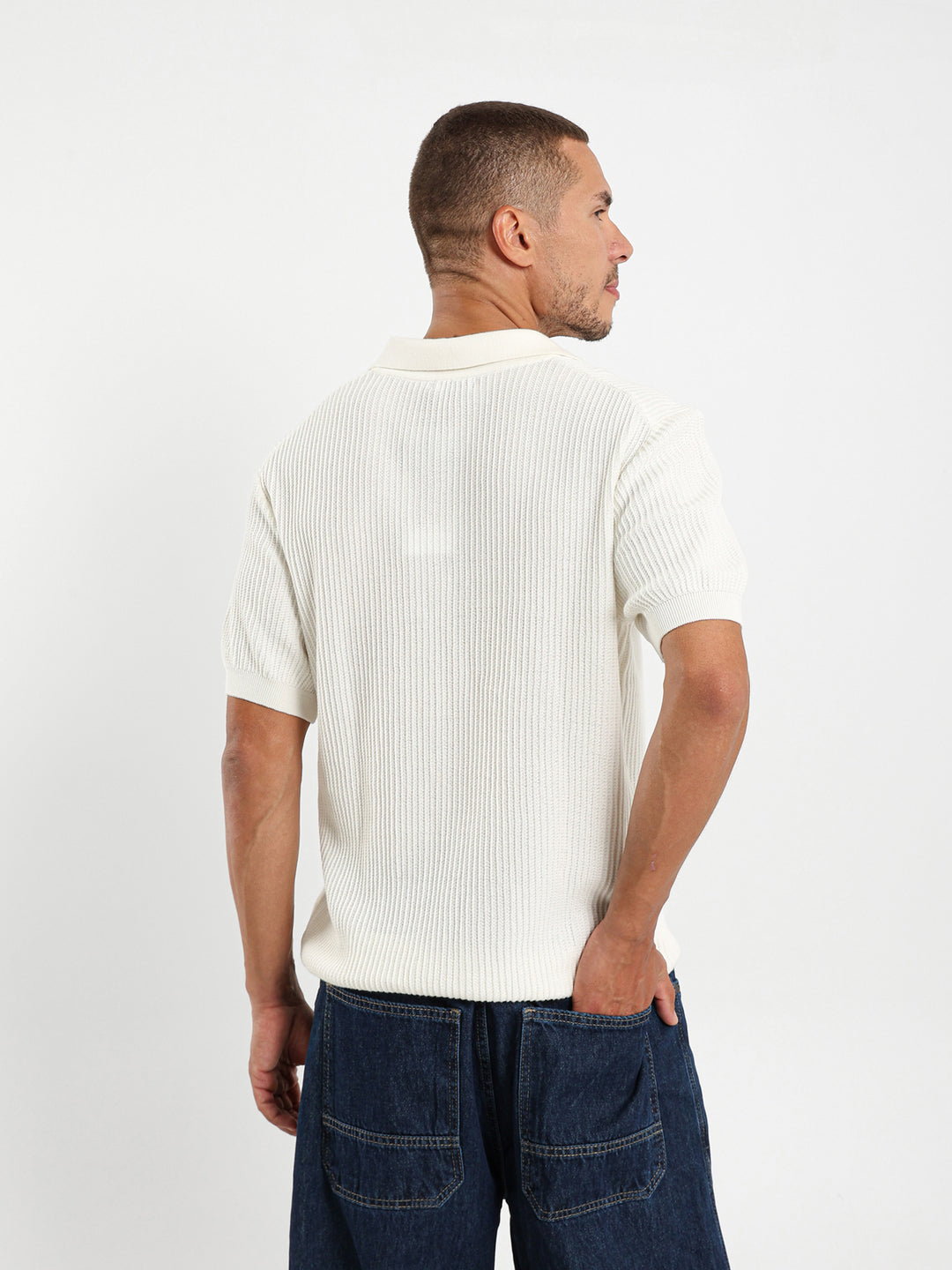 Wide Rib Knit Camp Polo