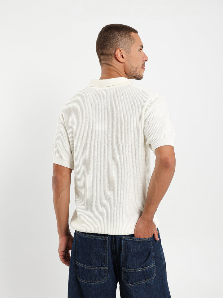 Wide Rib Knit Camp Polo