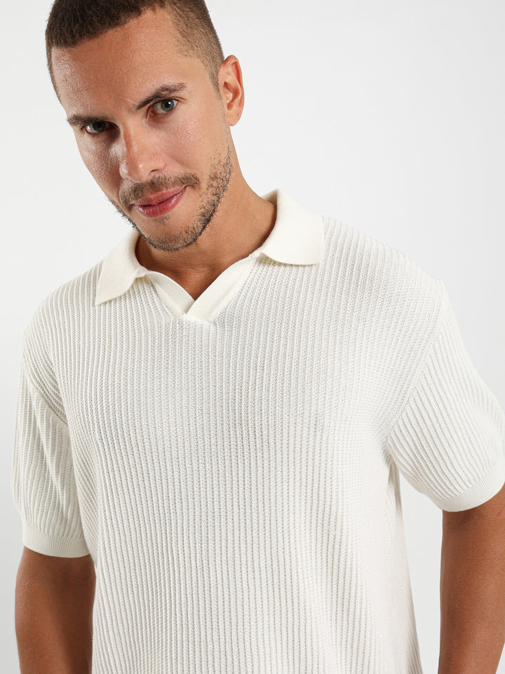 Wide Rib Knit Camp Polo