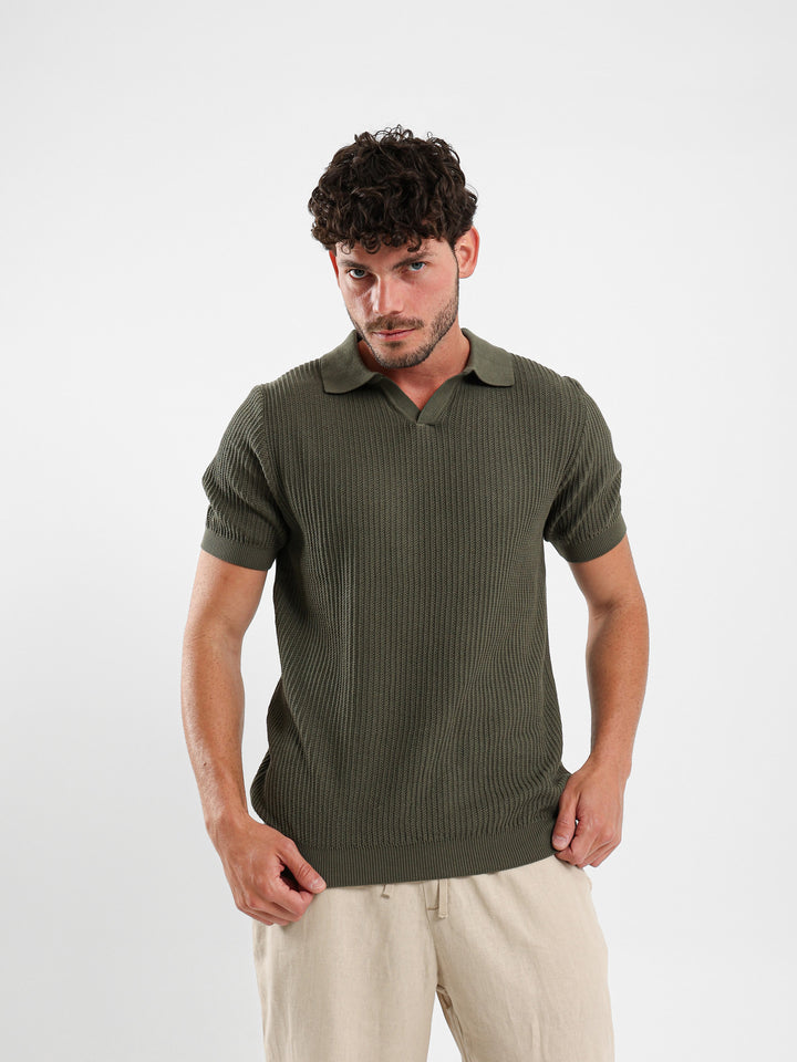 Wide Rib Knit Camp Polo