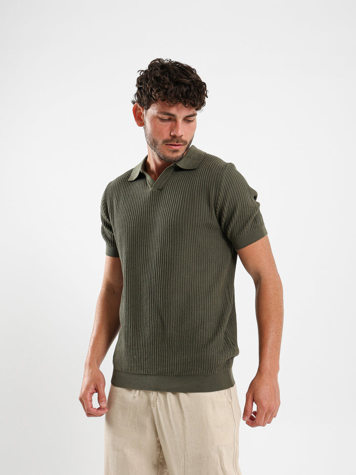Wide Rib Knit Camp Polo