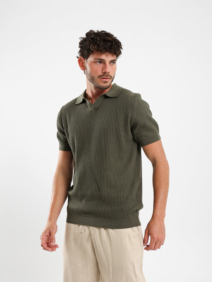 Wide Rib Knit Camp Polo