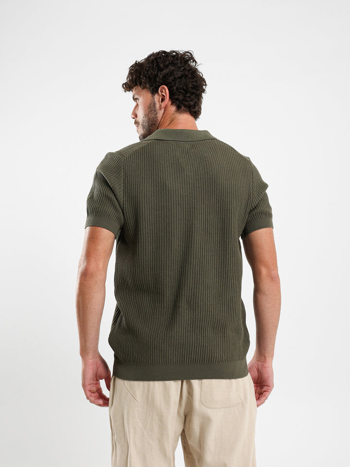 Wide Rib Knit Camp Polo