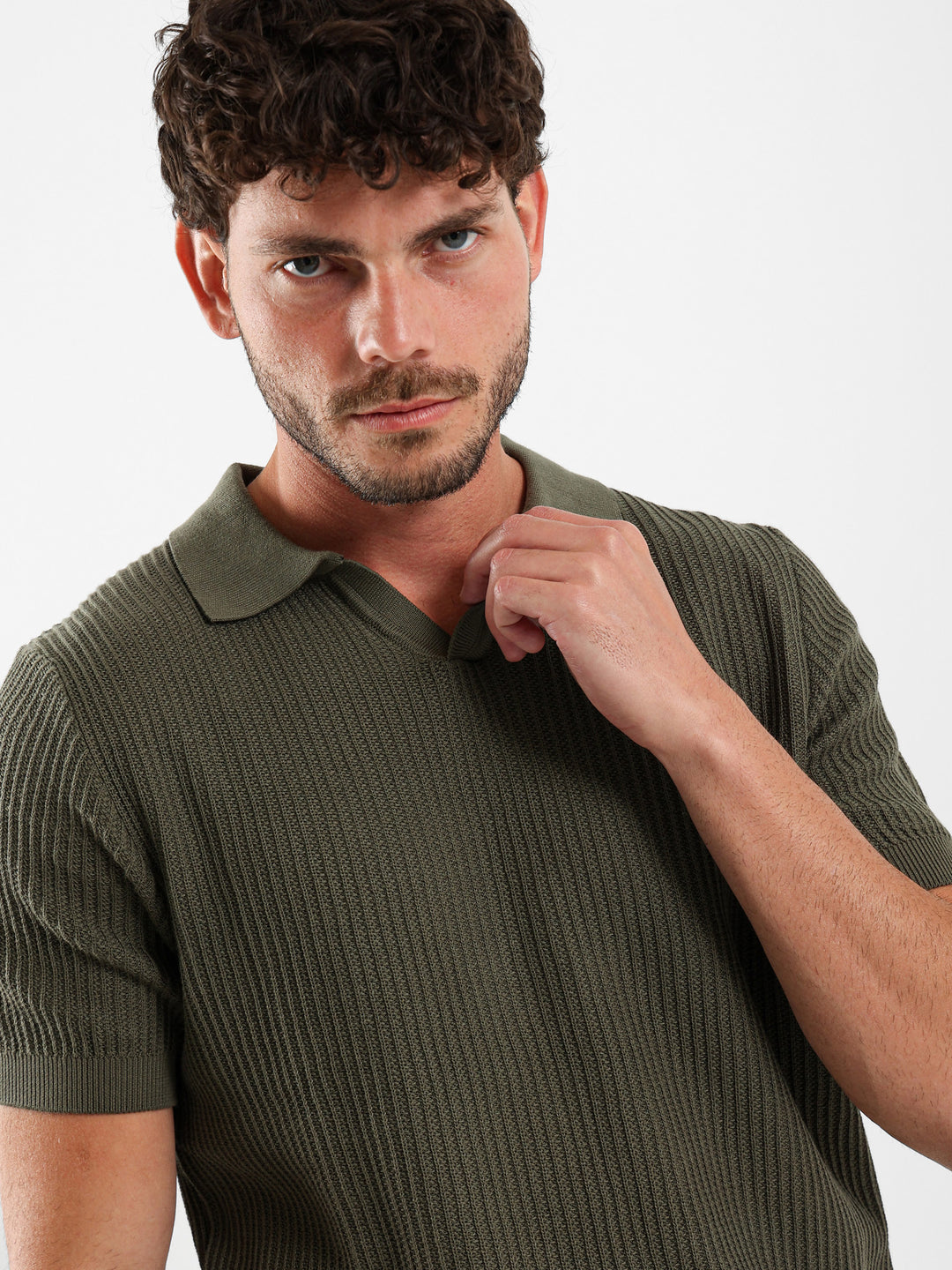 Wide Rib Knit Camp Polo