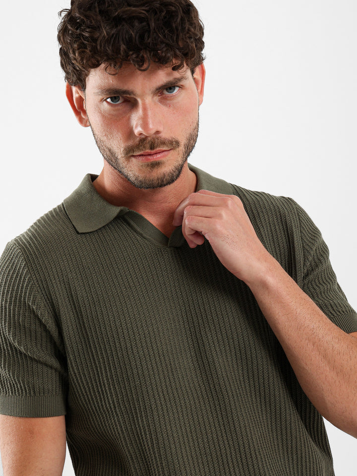 Wide Rib Knit Camp Polo