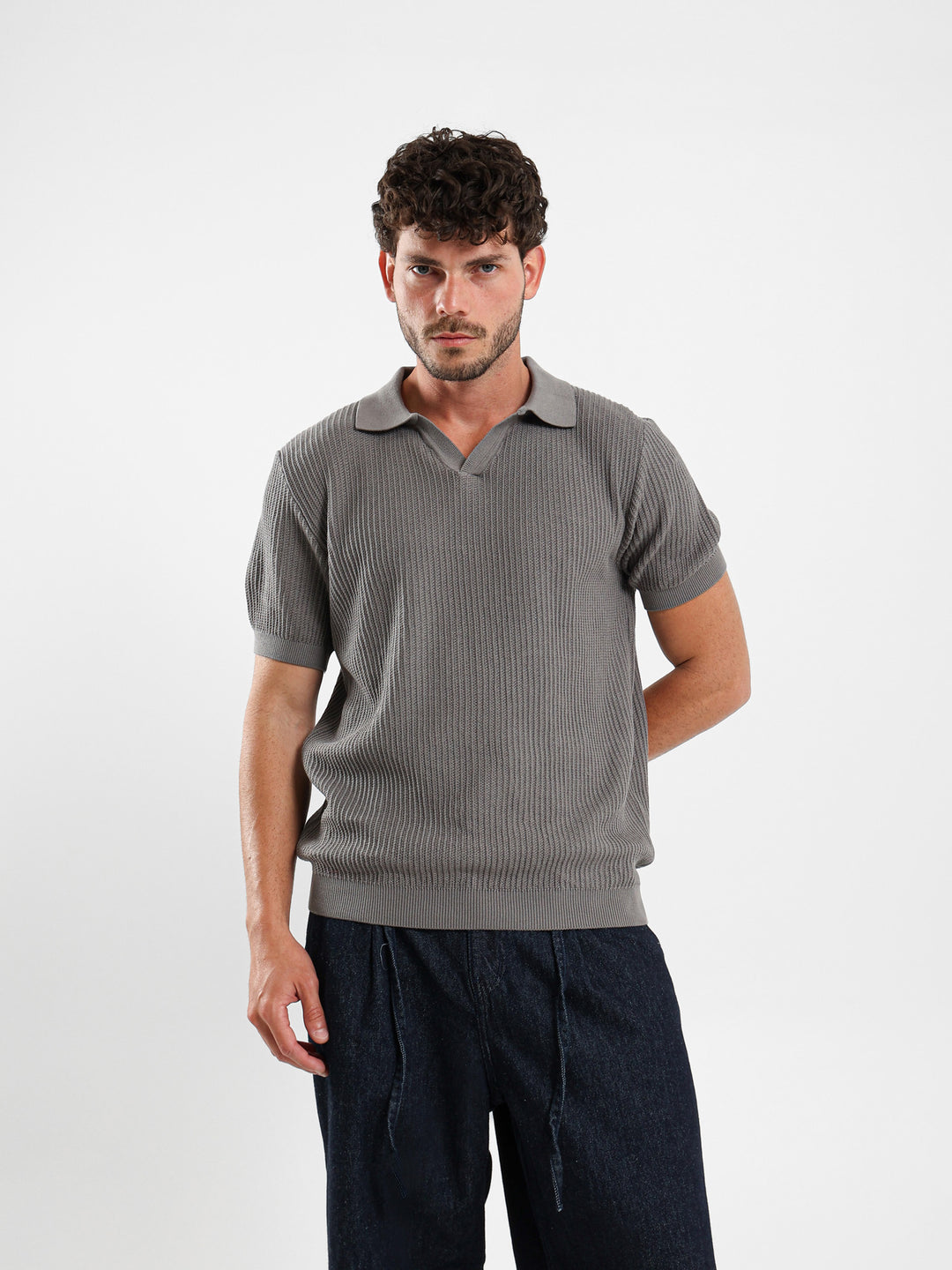 Wide Rib Knit Camp Polo