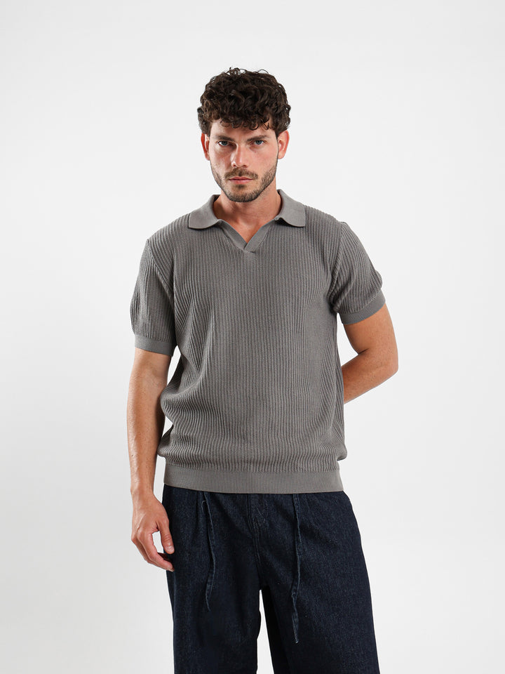 Wide Rib Knit Camp Polo